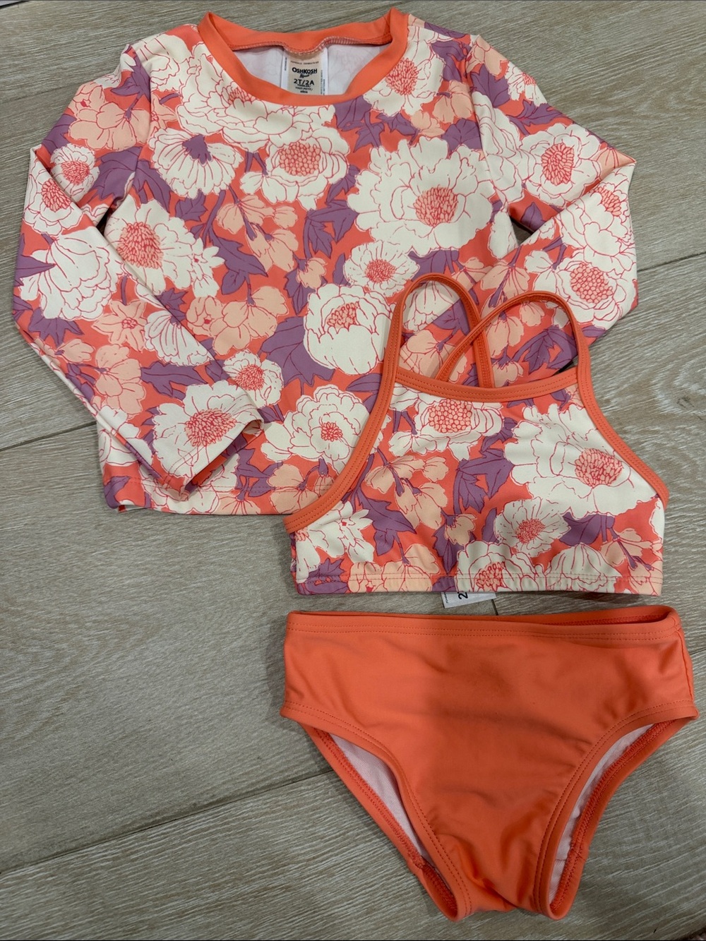 OshKosh Bigosh Girls Floral Rash Guard Swim Set - Coral/Purple